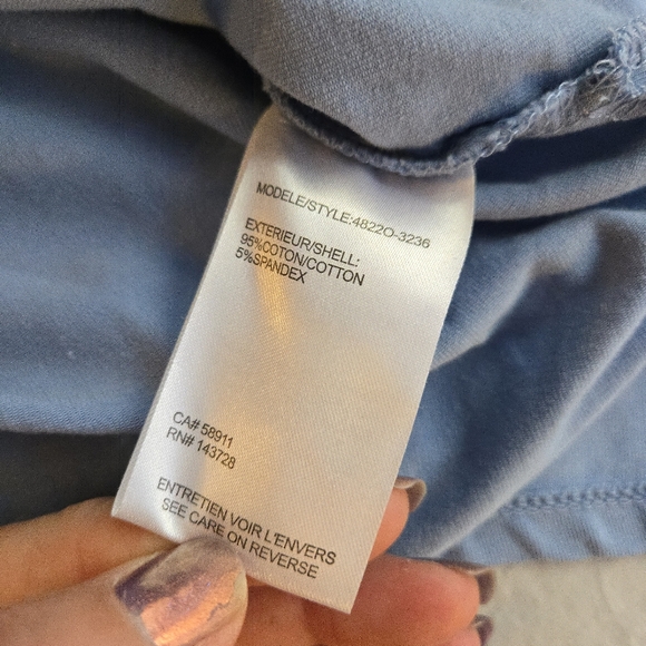 Tribal Light Blue 3/4 Sleeve Stretch Cotton Top with Metal Shoulder Button - Picture 6 of 8